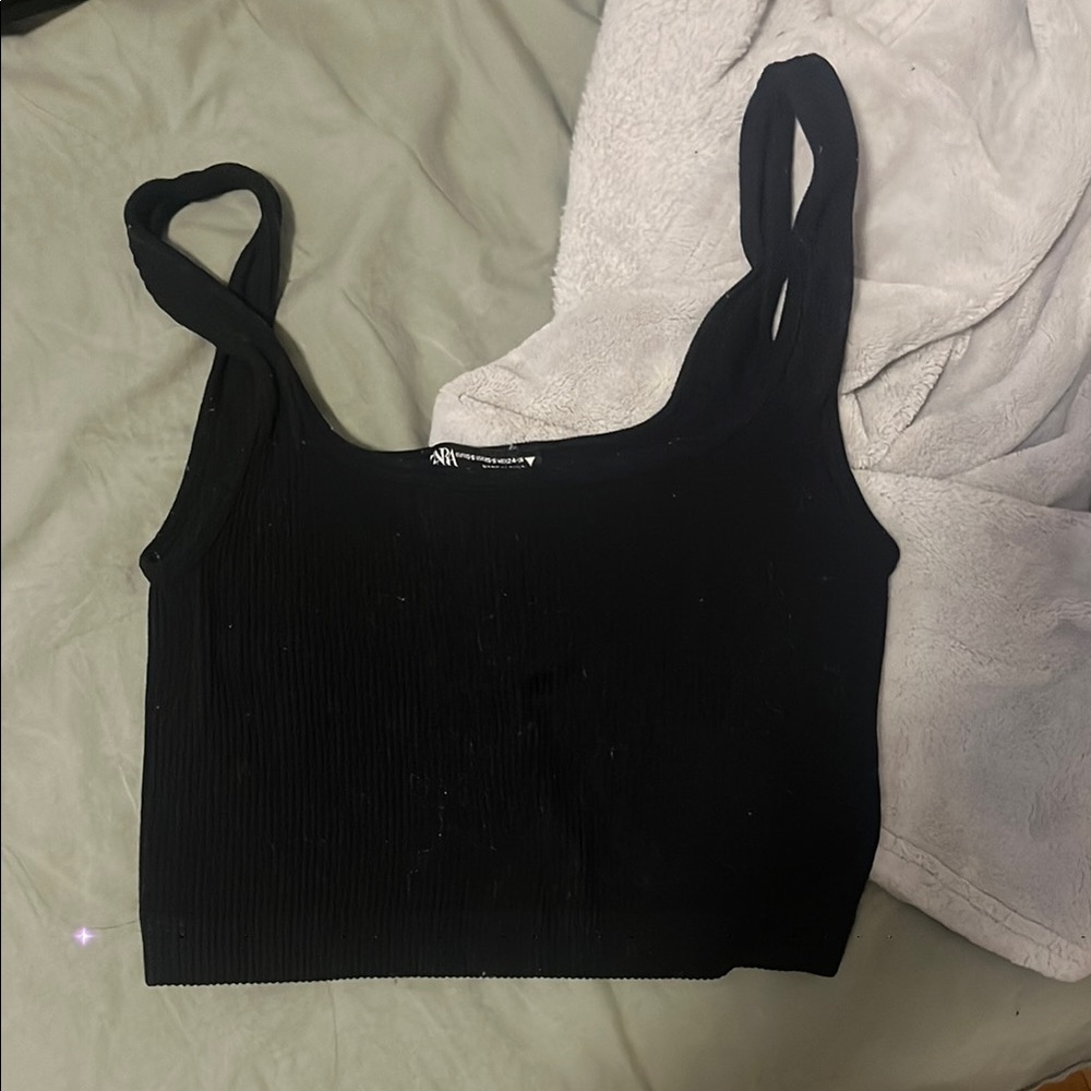 Zara Black Sleeveless Fitted Crop Tank Top